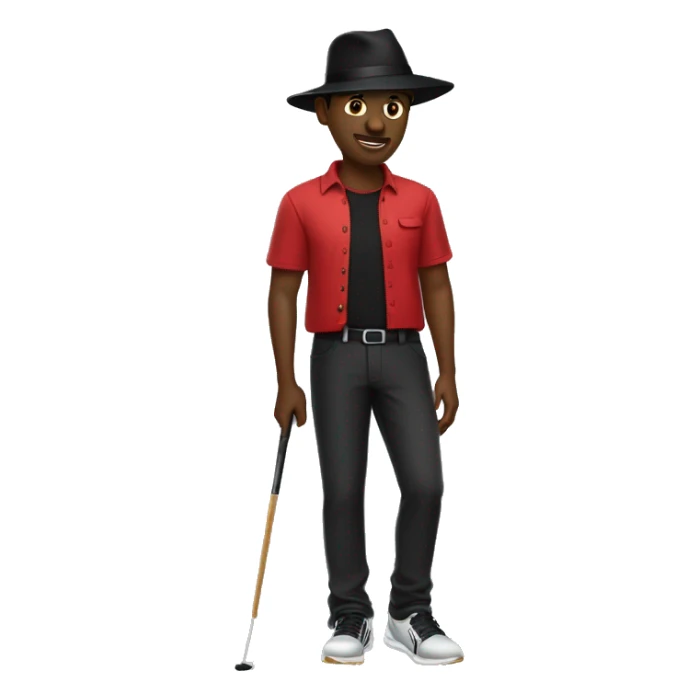 🏌🏾‍♂️ but with a black hat, red shirt, and black pants and shoes sticker