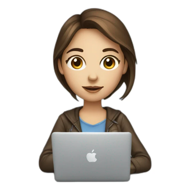 pretty programmer girl with brown hair working with MacBook sticker