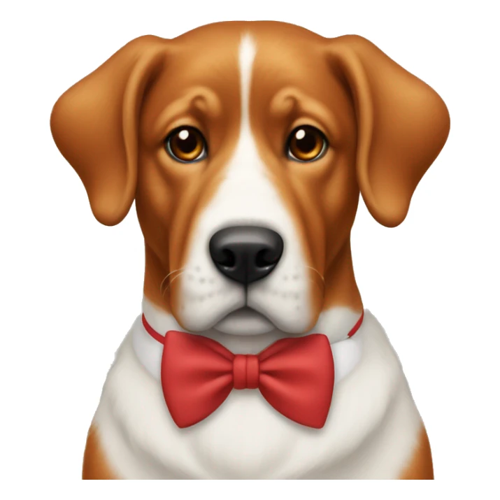 Big red dog with a white bowtie around it’s neck sticker