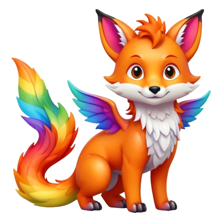 Cartoon Fox dragon hybrid with wings face front full body rainbow colored sticker