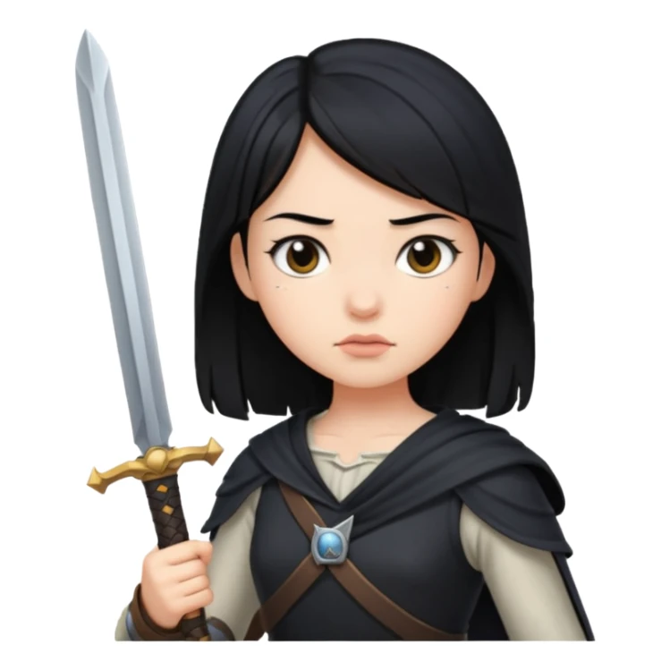 girl with black hair, with sword sticker
