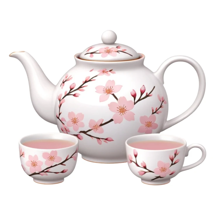 Cute Pastel pink and white Cherry Blossom Sakura Tea Set sticker