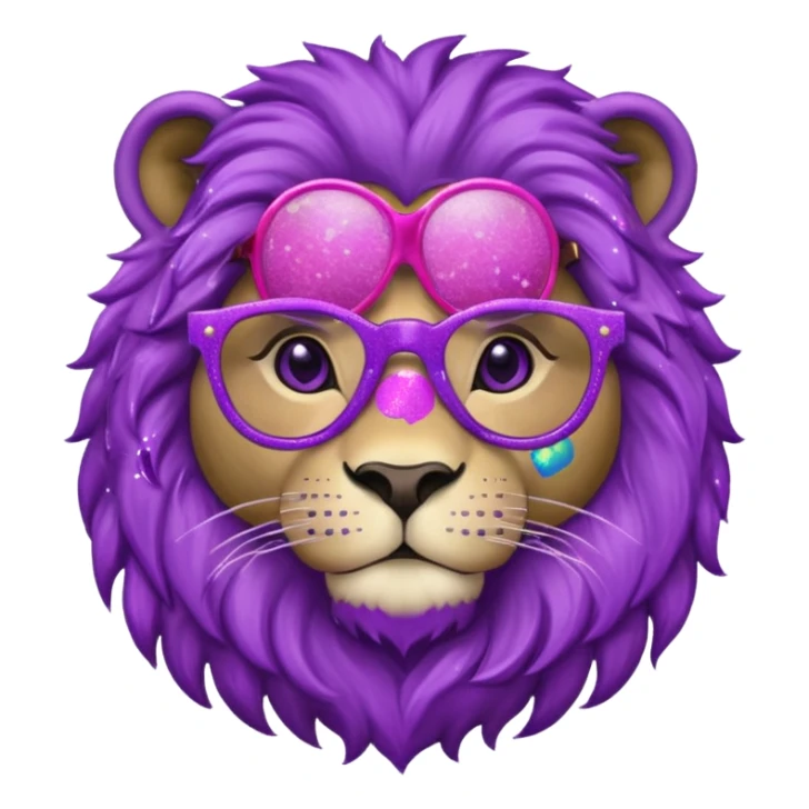 Leão adulto com oculos roxo com glitter sticker