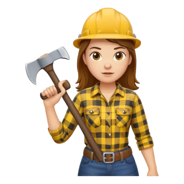 lumberjack woman holding axe yellow checked shirt sticker