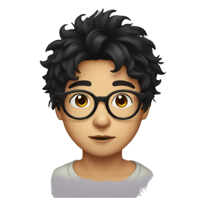 rounded glasses, messy black hair face indie sticker