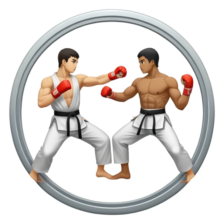 Round emblem symbolizing striking martial arts. The emblem features two fighters in dynamic stances, one delivering a powerful punch while the other defends with a block. In the center, a stylized fist and foot crossed to represent the essence of striking.  sticker