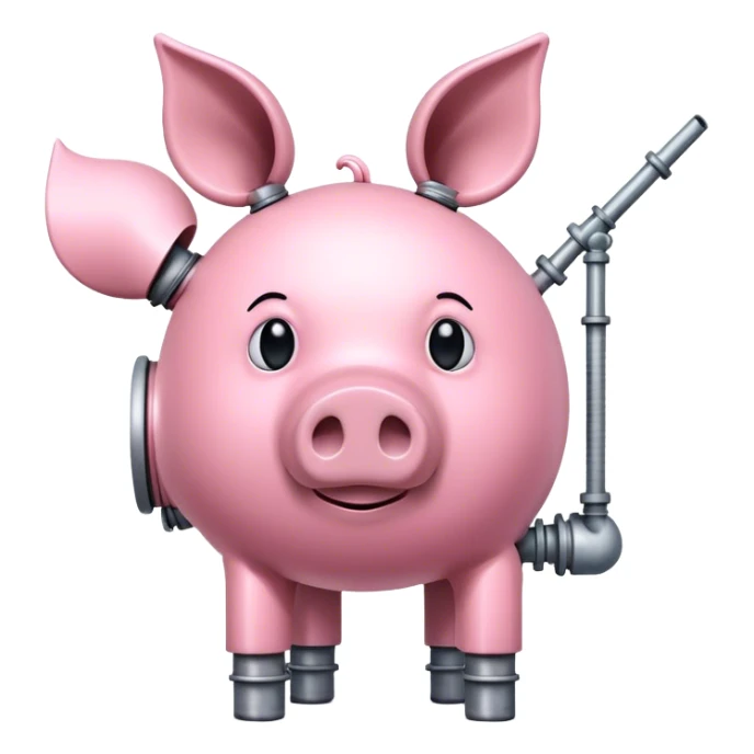 pink pig made of metal pipes like a crane sticker