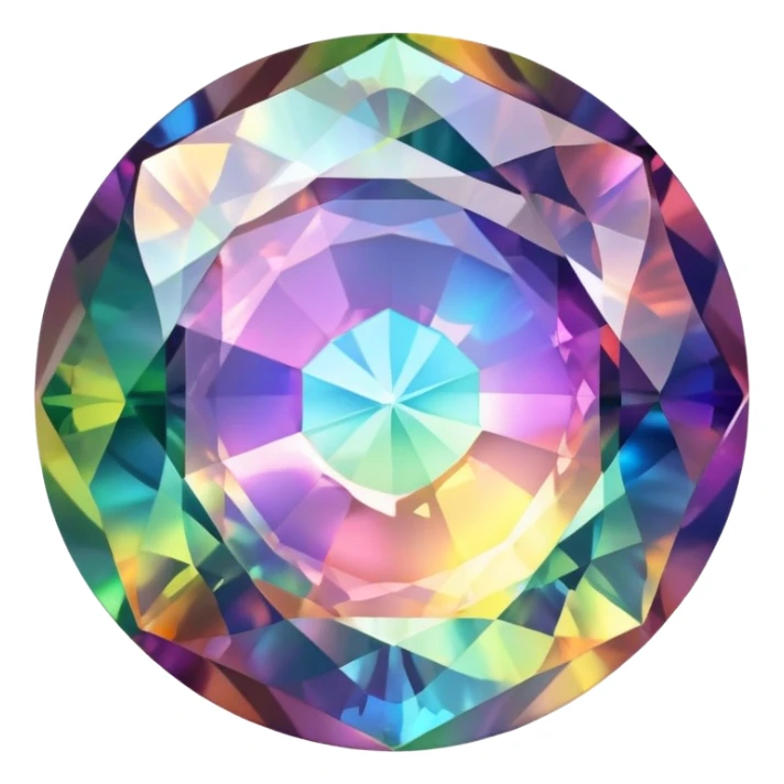 round cut gemstone with iridescent swirling colors inside sticker