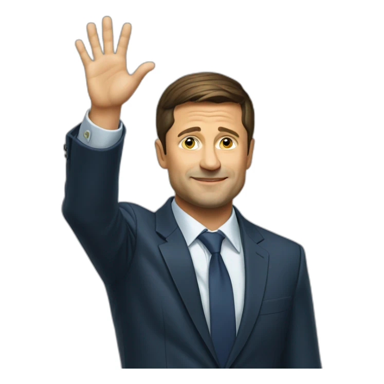 Zelensky raises his right hand to the horizon sticker