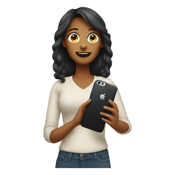 woman showing big phone sticker