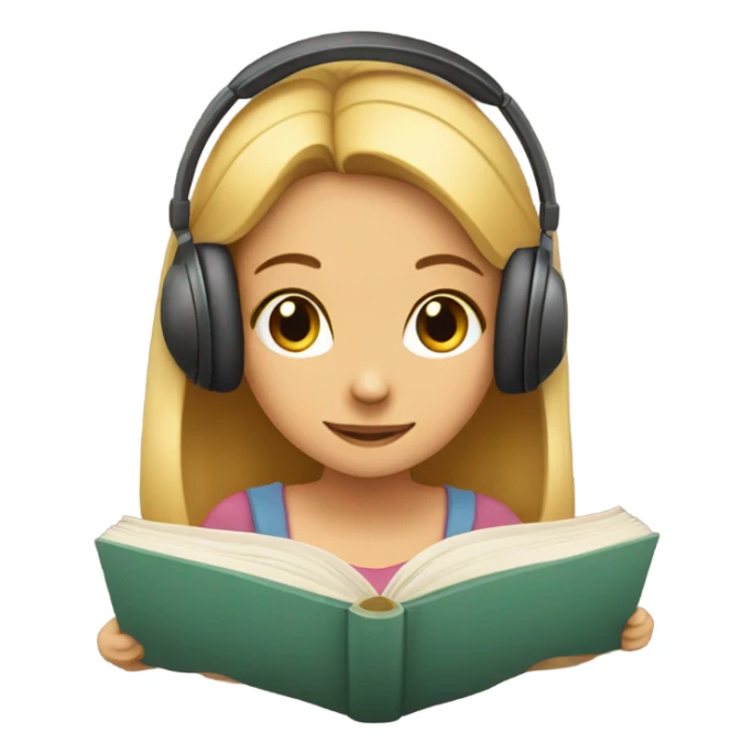 girl reading with earphones indoors sticker