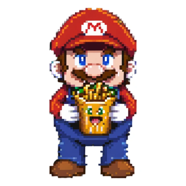 Mario character eating french fries sticker
