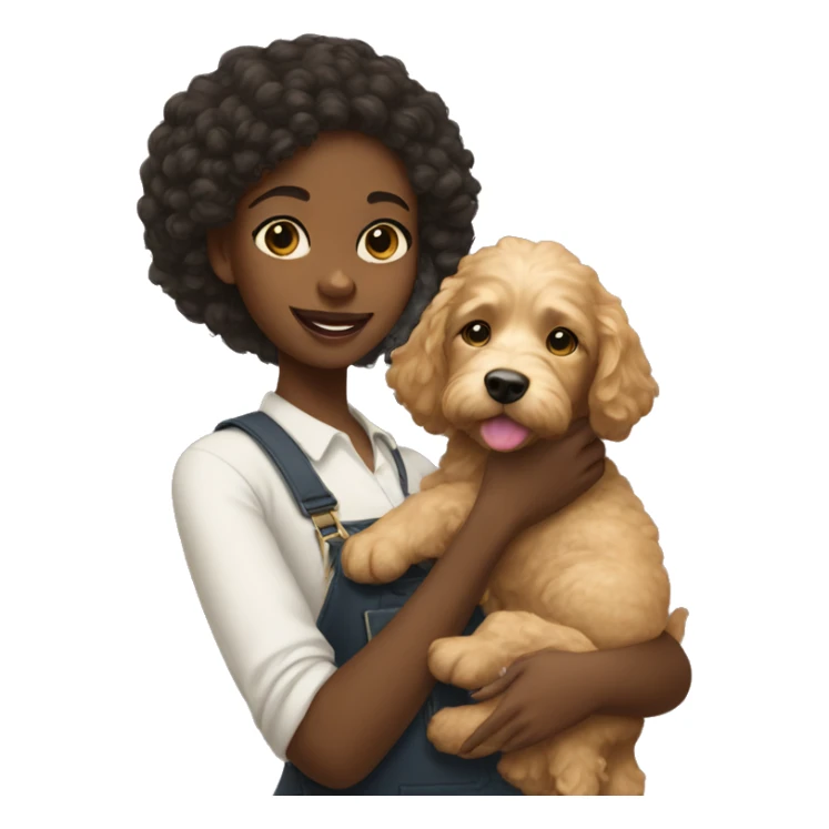 black girl holding a golden doodle puppy sticker
