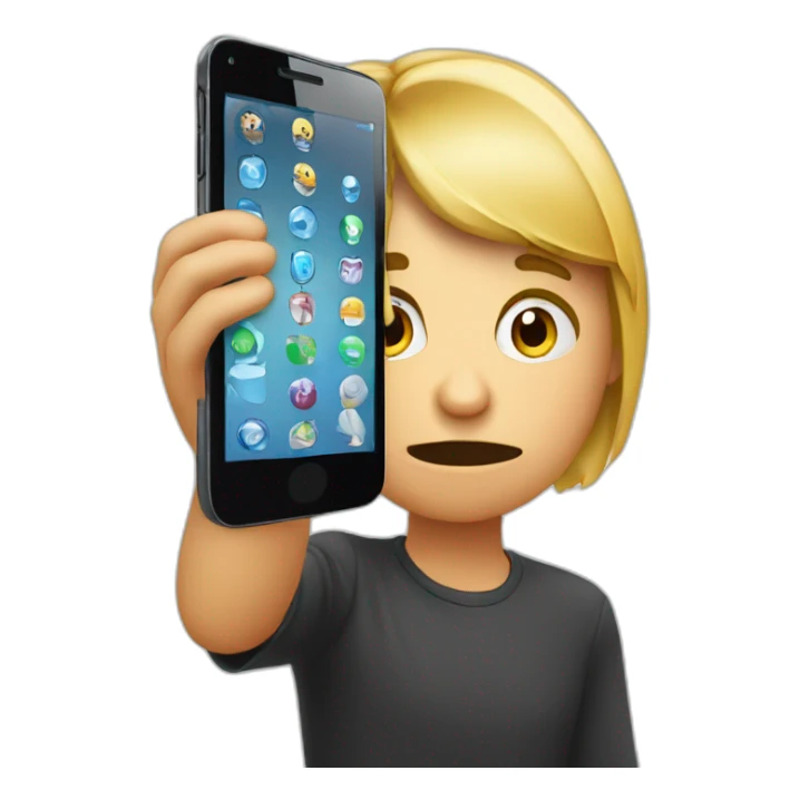 exasperated person holding a phone vertically in front of their face with one hand, closeup sticker