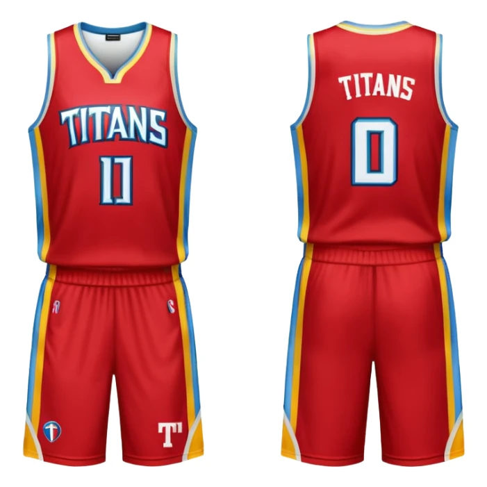 red, yellow, white titans basketball jersey with no blue sticker