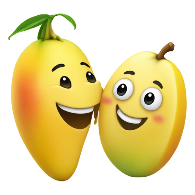 Mango with a face kissing a banana with a face sticker