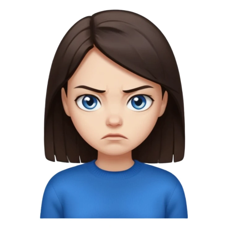 fille cheveux lisse brune yeux bleu pull noir qui regarde mal sticker
