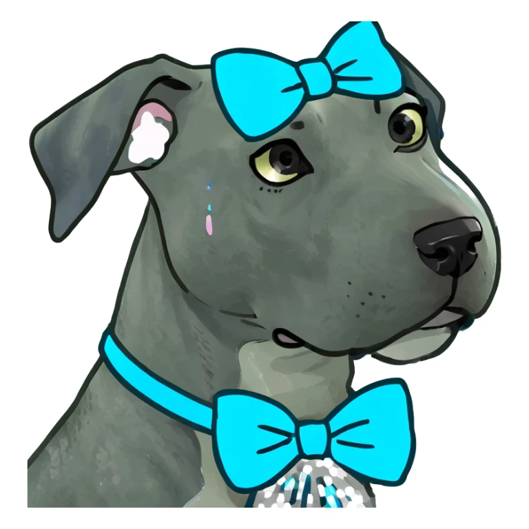 Blue Great Dane dog with a sparkly bow on its ear, 3D style sticker
