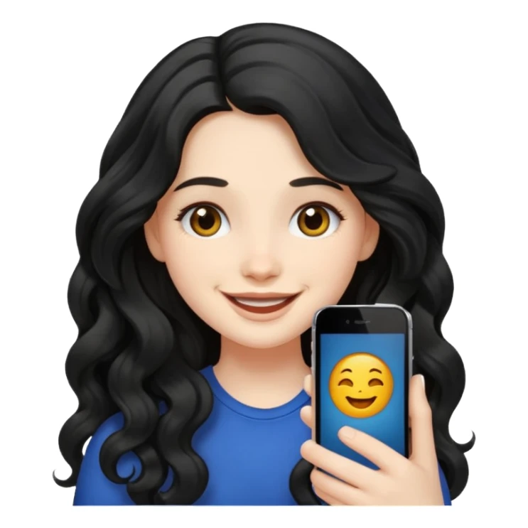 Pale Girl with wave long black hair iphone emoji sticker