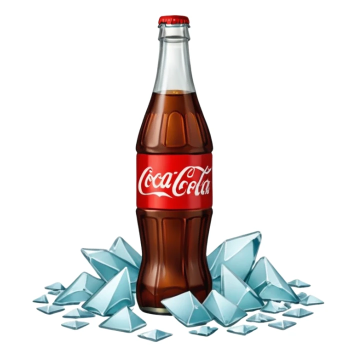 bottle of coca cola broken in the middle glass shards sticker