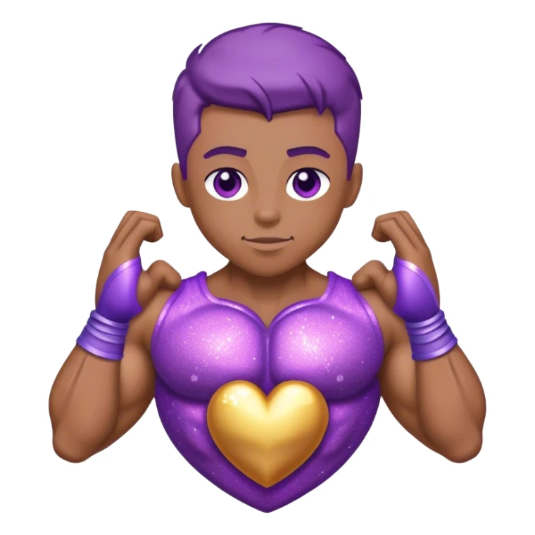 purple heart with a sparkly shirt on and muscles sticker