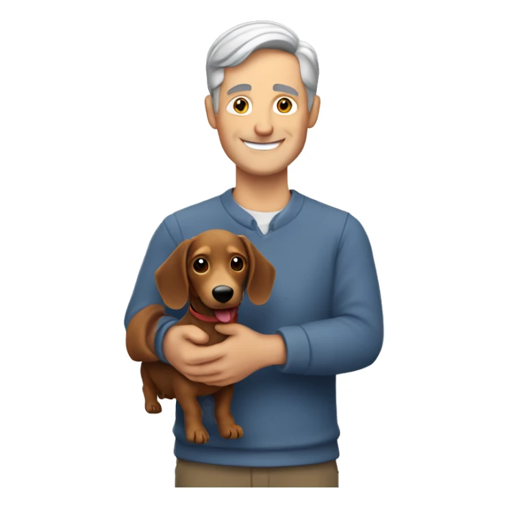  White man with grey hair smiling and holding a dachshund in his arms sticker