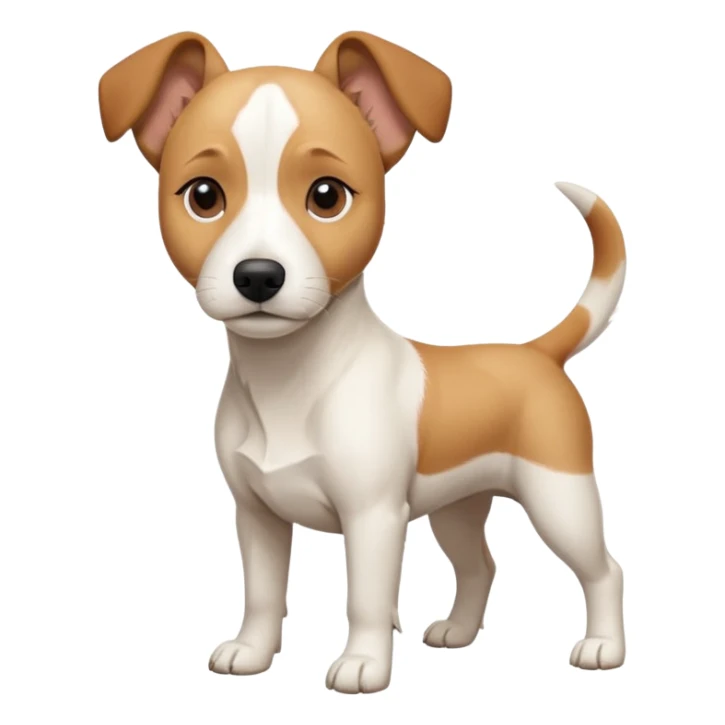 a full body facing front on of a buff white beagle cross jack russell terrier looking dog the size of a kelpie with light brown long ears resting on its face and a light brown patch above one eye and a large snout. the rest of the dog is completely white.  sticker