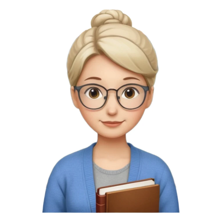Librarian Style – neat bun, thin metal glasses, calm gentle smile.














































 sticker