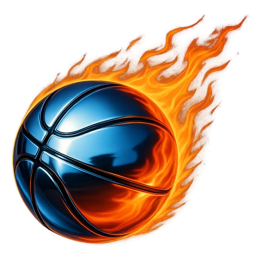 chrome style basketball on fire sticker