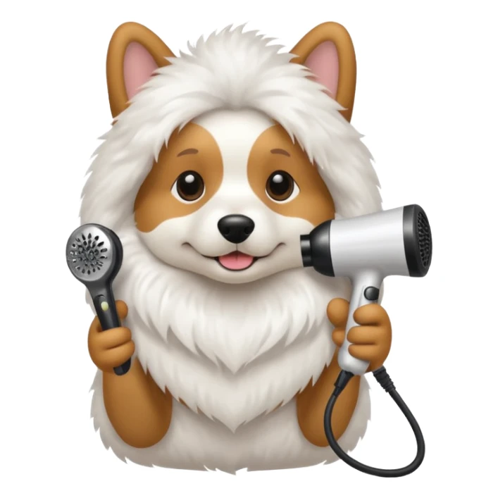 dog grooming with a hair dryer sticker