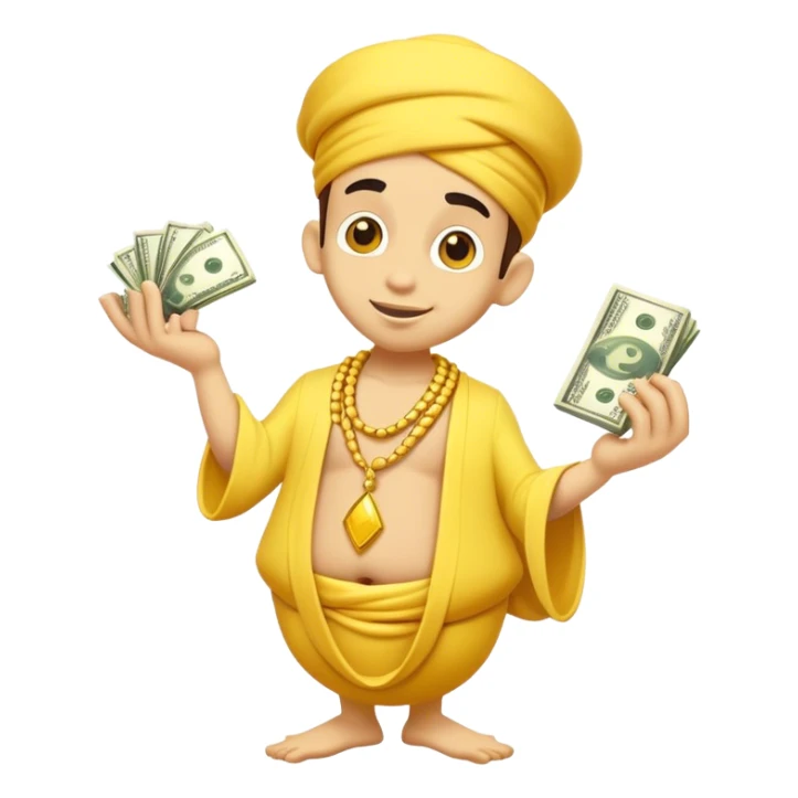 Yellow genie with a slack or money  sticker