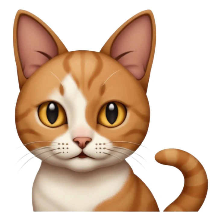 a cat, the left ear is brown, and the right ear is black sticker