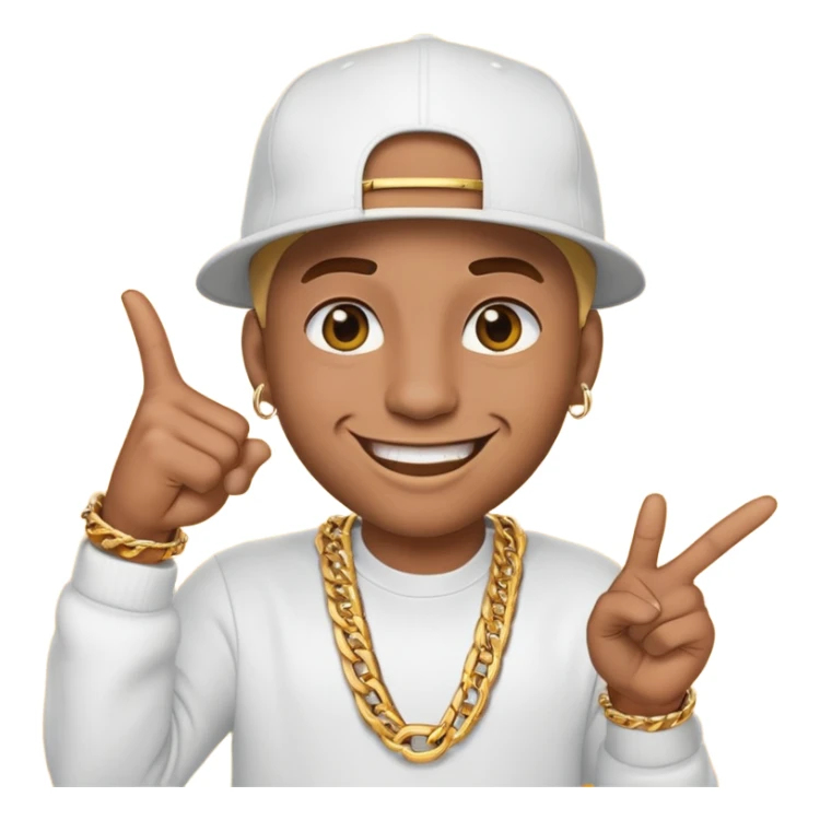 rapper emoji pointing at the camera, big smile, flashy jewelry sticker