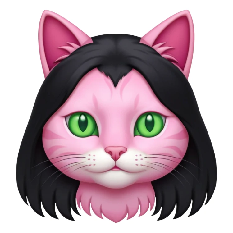 Pink cat with long black hair and green eyes sticker