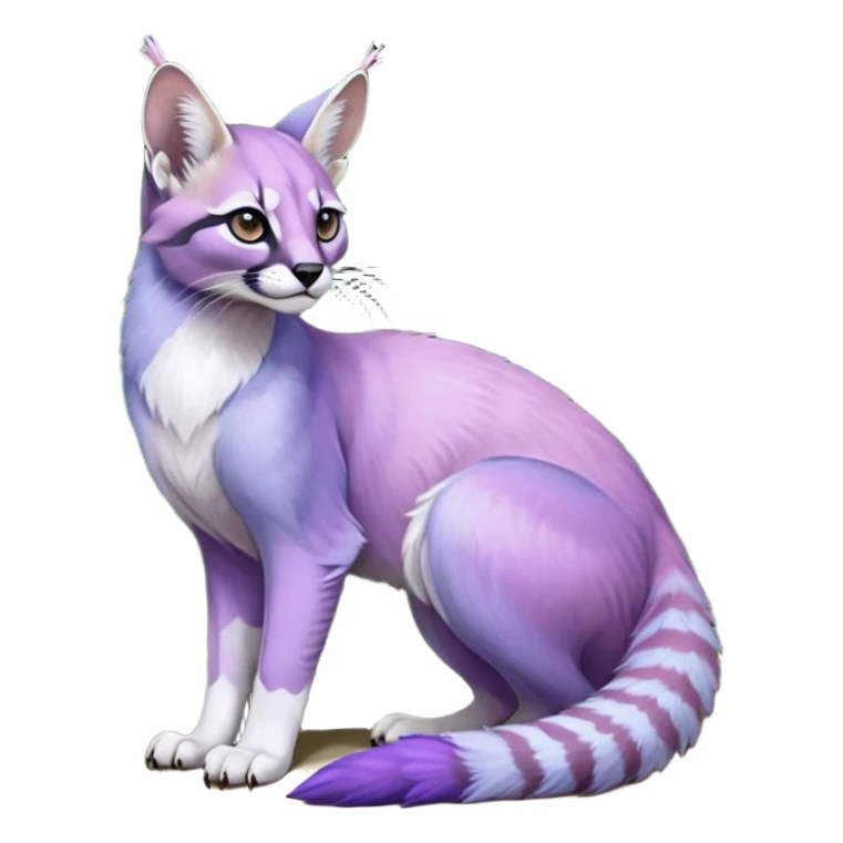 Colorful dark tropical pastel-lilac-lavender-violet iridescent pastel white glorious divine exotic cute cool beautiful shiny beautiful fantasy-caracal-civet-genet-sergal-vernid-Gryphon-Cacomistle-Trico-oncilla-animal-Fakémon-hybrid-fursona (full body) sticker