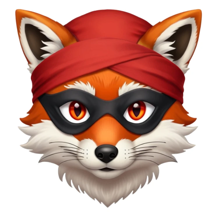 Fox with fiery red eyes, one eye covered with pirate blindfold sticker