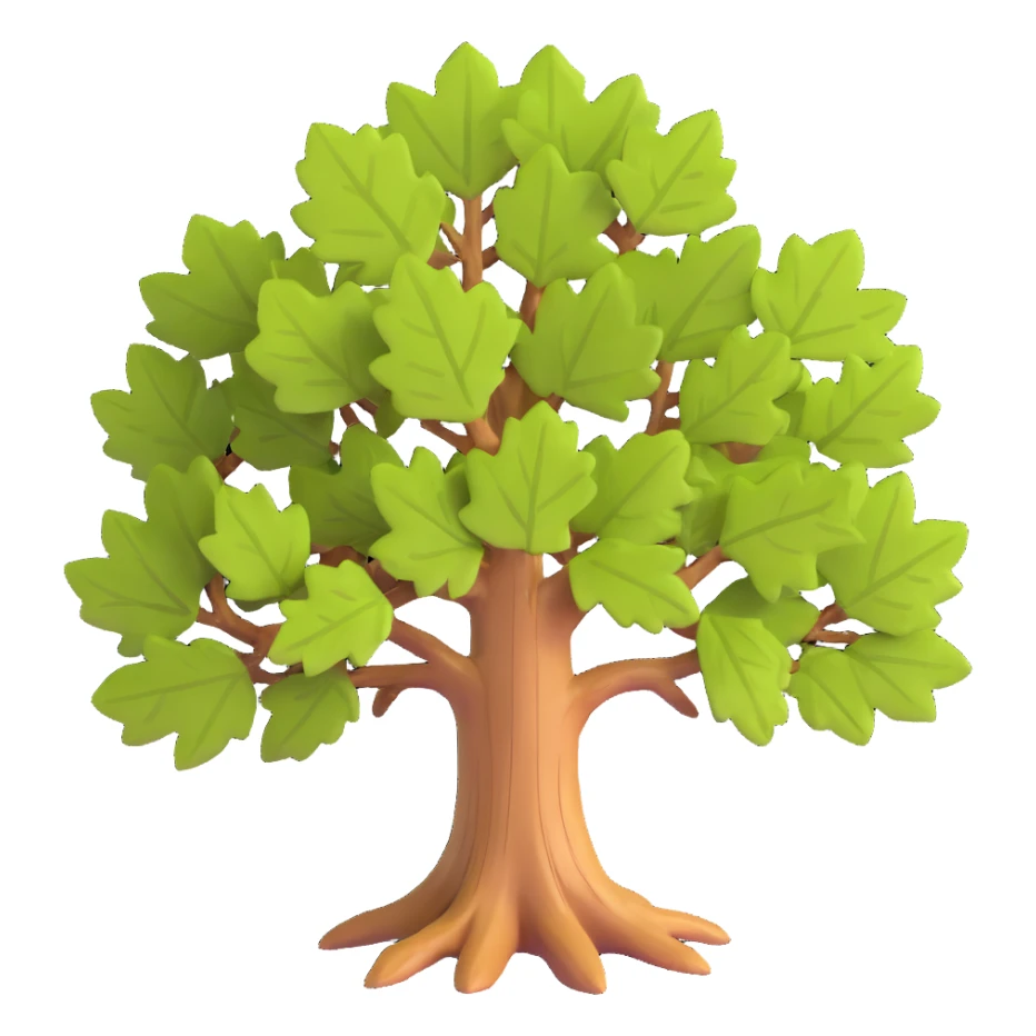realistic oak tree with textured bark and distinctive lobed leaves sticker