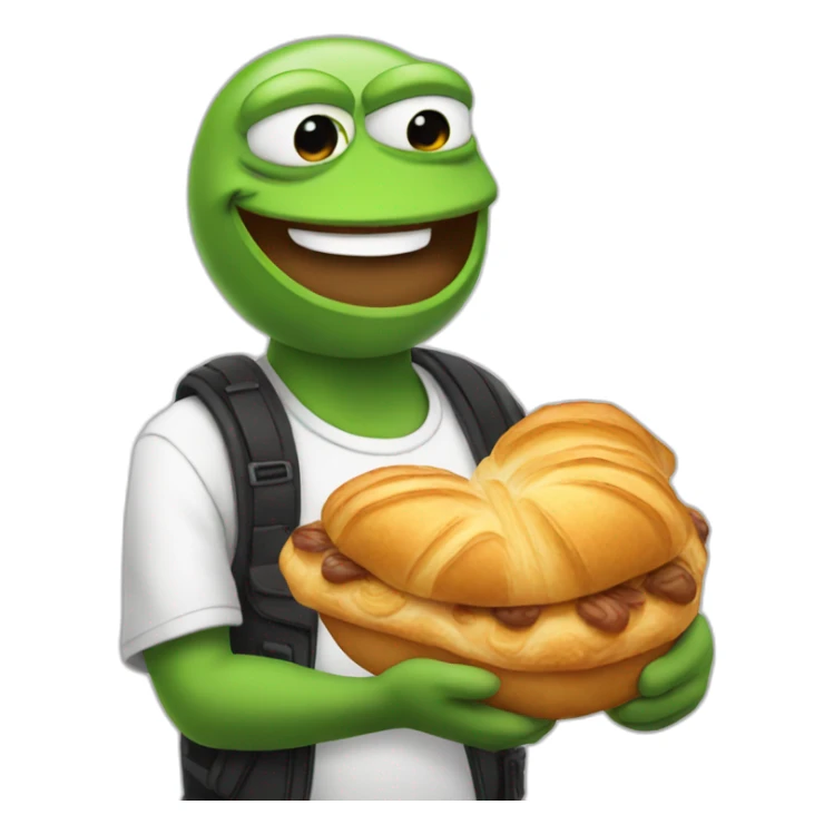 very happy emo pepe holding a croissant sticker