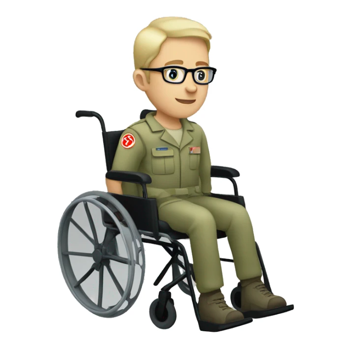 Caucasian Army medic in a wheelchair with glasses on sticker