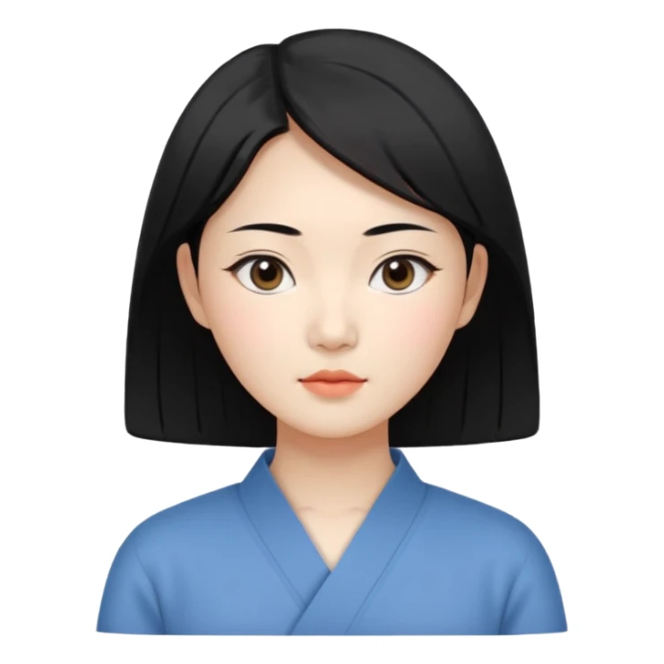 Korean woman, East Asian features,
female human avatar,
front face icon style,
large head, minimal neck,
neutral expression, calm mood,
simple black hair,
flat illustration style,
clean background sticker