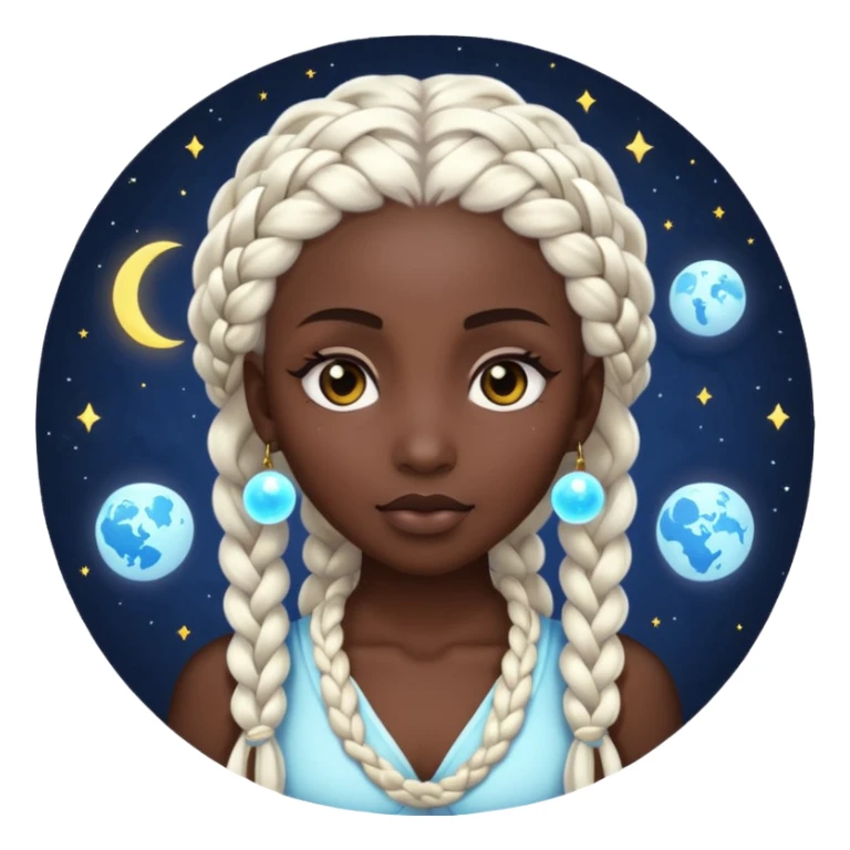 dark skin moon mystic woman white braids glowing orb sticker