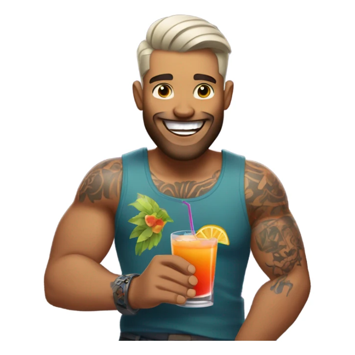 A guy with tattoo arms holding two cocktails for happy hour celebration  sticker