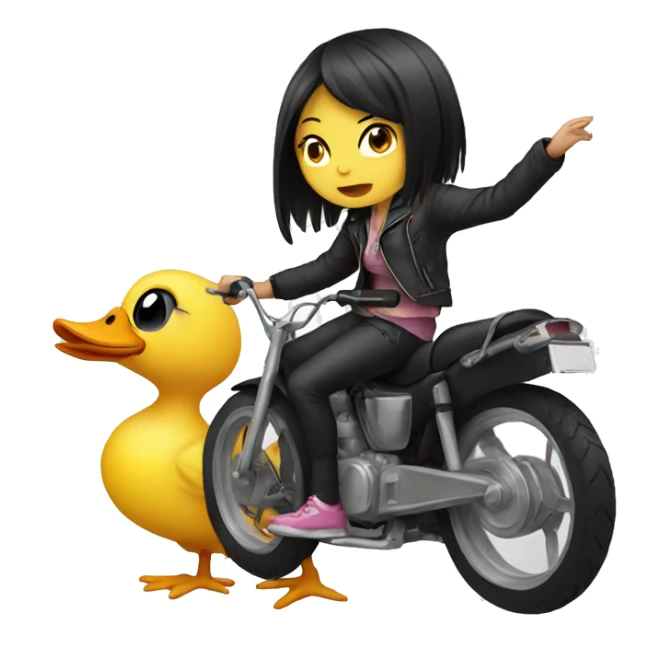 an emo asian girl who is riding a duck sticker