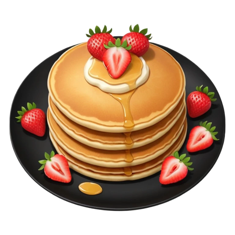 Three Pancakes with strawberries in a black plate sticker