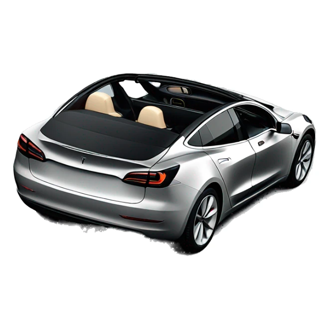 Hyper realistic, open top, black, Tesla Model 3, black upholstery, top right view sticker