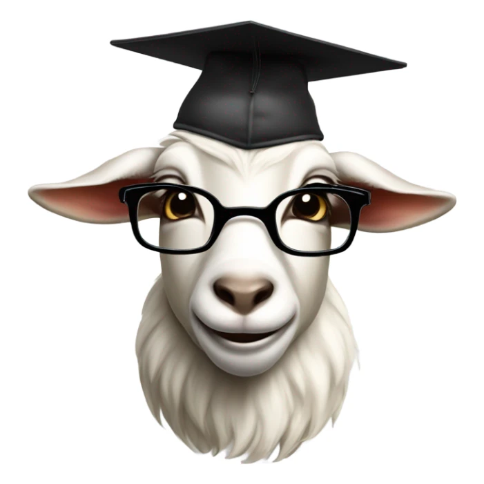 a smart nerdy goat wearing glasses and graduation hat smirking sticker