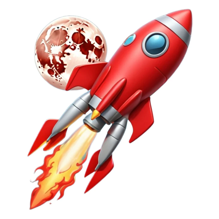 A tiny photorealistic red rocket with a heart emblem on it blasting toward a full moon. sticker