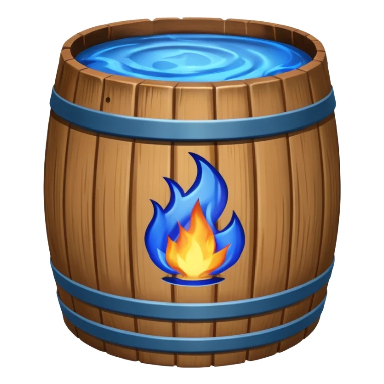 generate a realistic rust-free metal barrel with blue fire on it sticker
