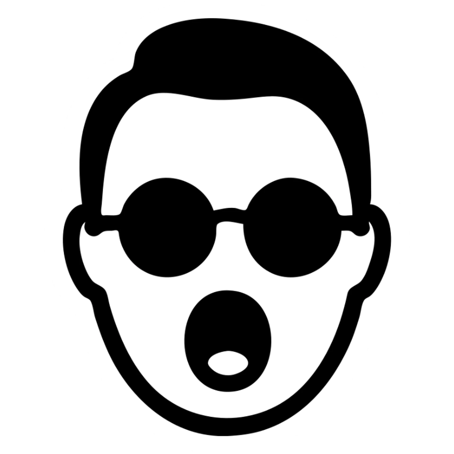 Convert this photo to a solid black filled icon, keeping only the main facial features and outline, with no background. sticker