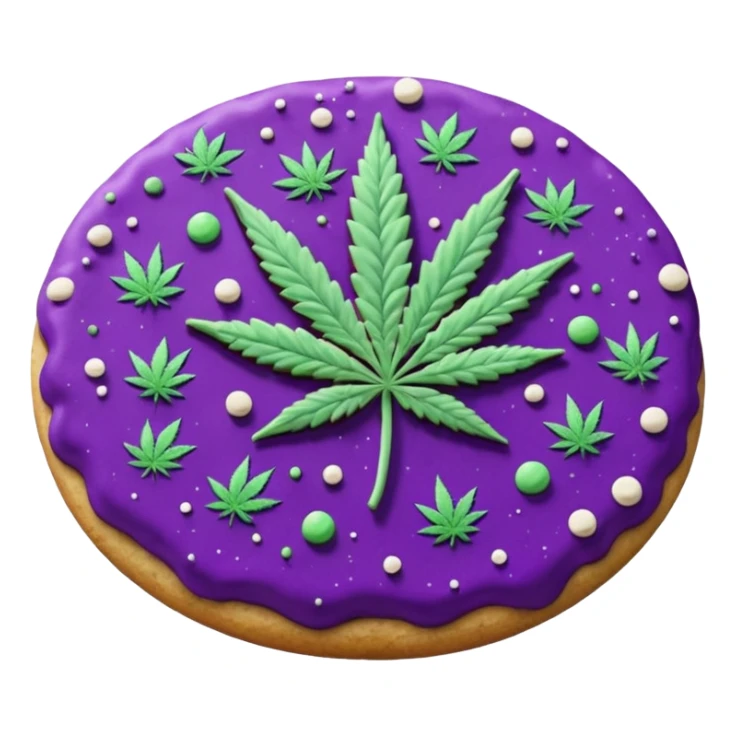 purple space cookies with cannabis leaf sticker